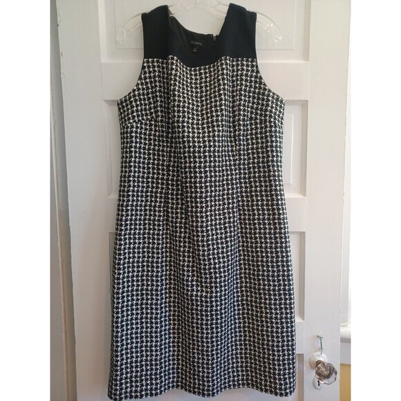 Talbots black/white houndstooth shift dress 16 plus sz sleeveless classic offic - Picture 1 of 10